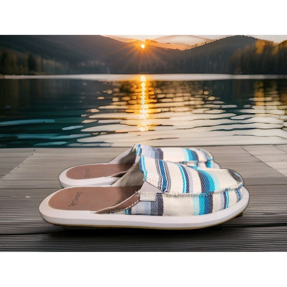 SANÜK SLIDES/MULES/ SHOES WOMEN'S SIZE 9 You Got My Back Blanket Stripe EUC
